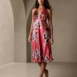 NWT Banana Republic 100% Celestial Silk Halter Dress in Pink Floral 10